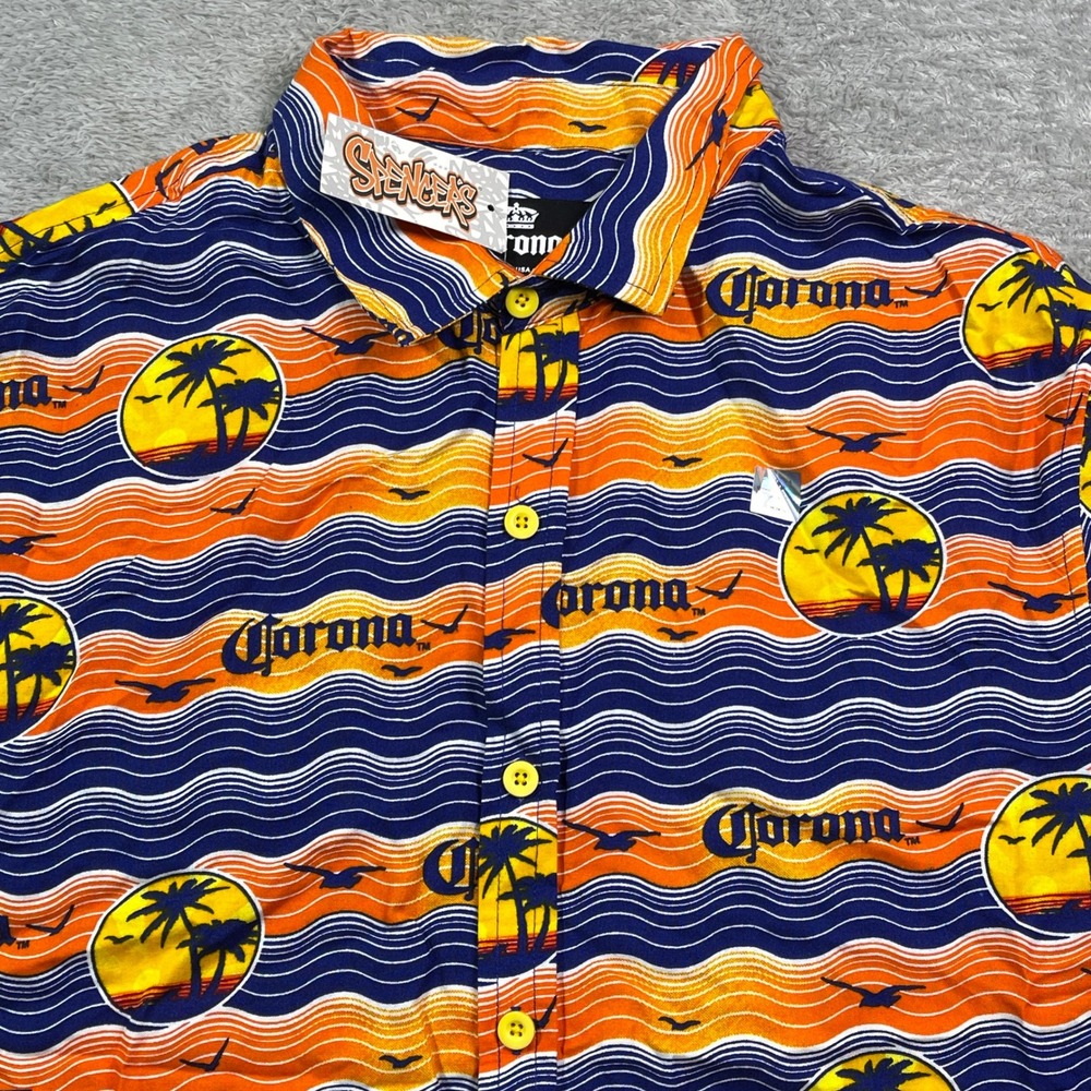 Nwt Corona Beer Button Up Shirt Short Sleeve Hawaiian Palm Tree Men's L Orange